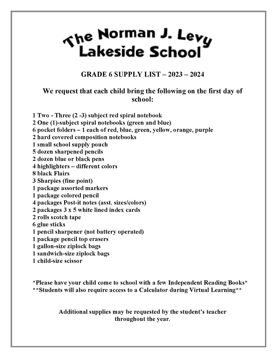 Lakeside School - FIRST Grade 2023-24 School Supply Package